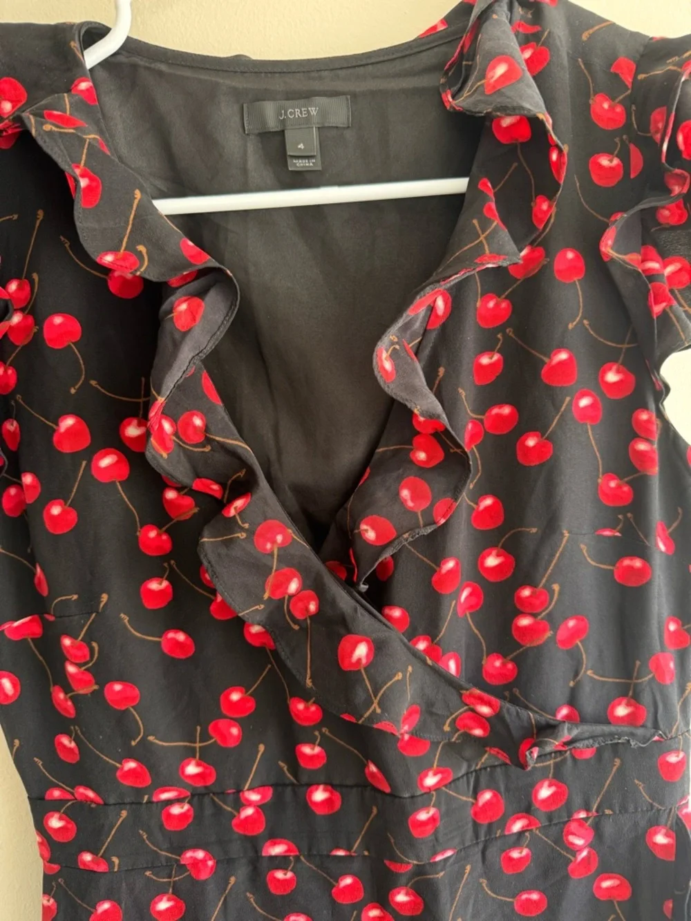 J. Crew Black Cherry-Print Ruffle Wrap Dress - Picture 2 of 3